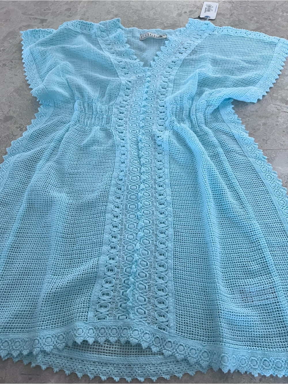 Light Blue Crochet Swim Coverup Tunic by Unknown